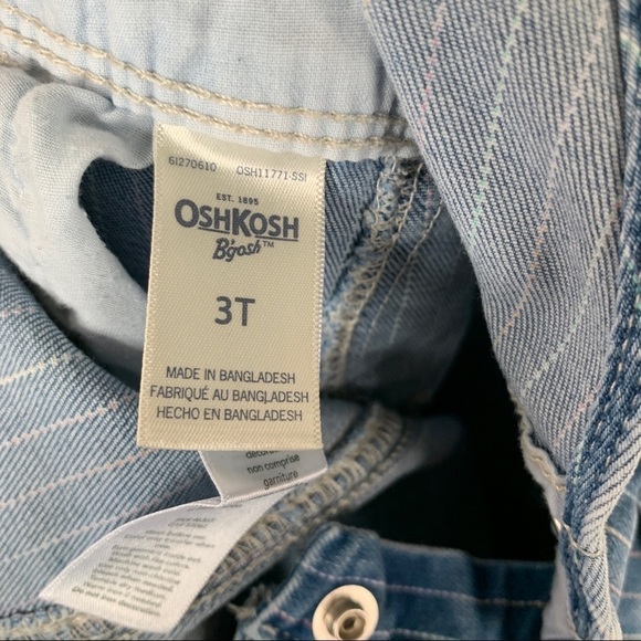 OshKosh B’Gosh Denim Overalls With Pink Green Purple Stripes Size 3T - Picture 6 of 8